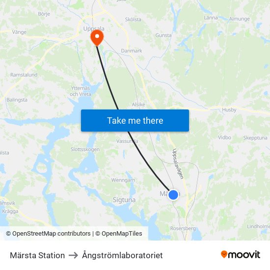 Märsta Station to Ångströmlaboratoriet map