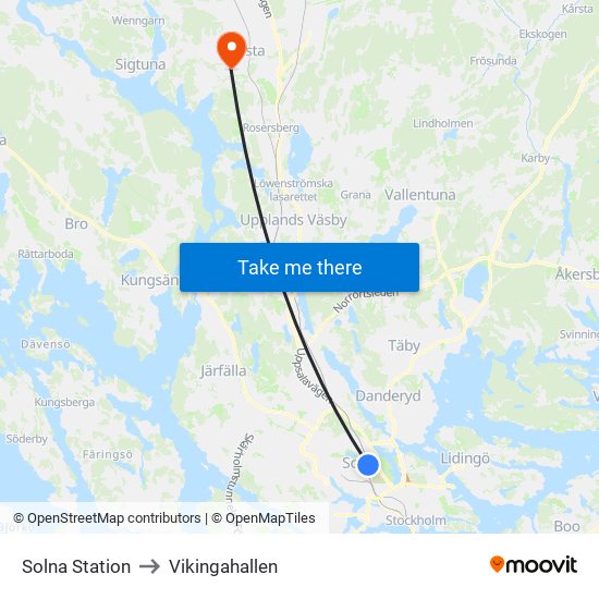 Solna Station to Vikingahallen map