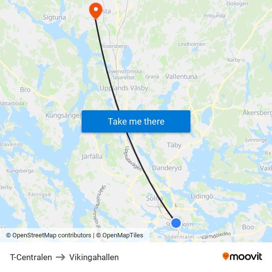 T-Centralen to Vikingahallen map