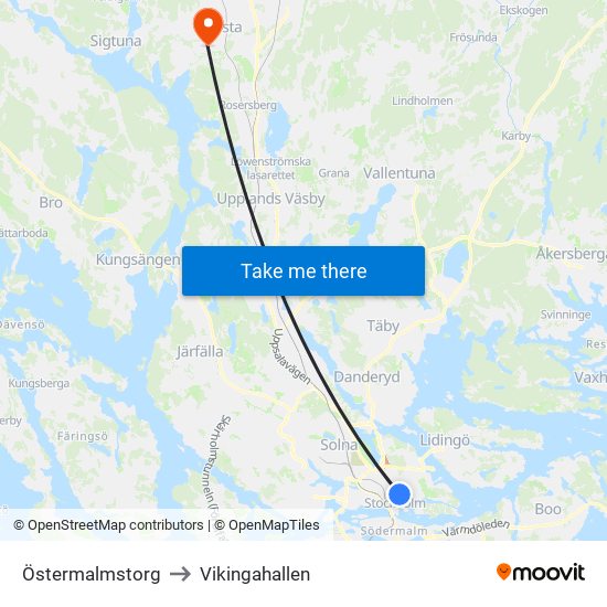 Östermalmstorg to Vikingahallen map
