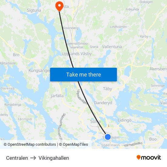 Centralen to Vikingahallen map