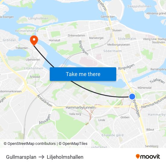 Gullmarsplan to Liljeholmshallen map