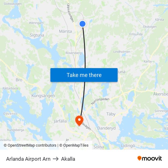 Arlanda Airport Arn to Akalla map