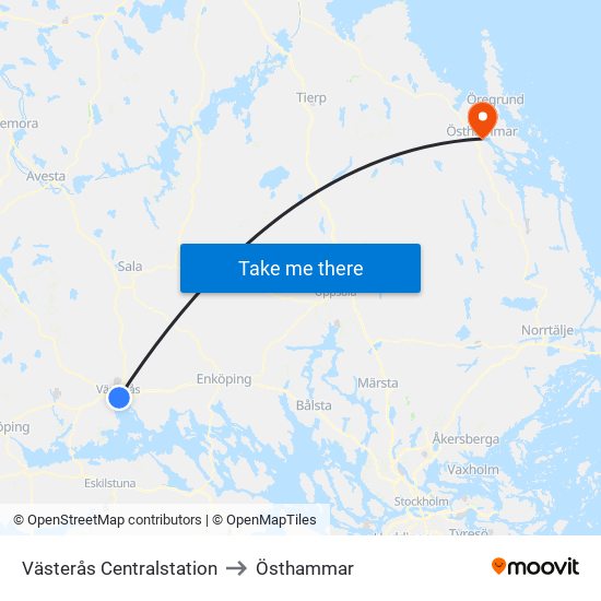 Västerås Centralstation to Östhammar map