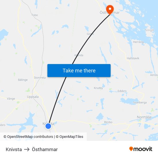 Knivsta to Östhammar map