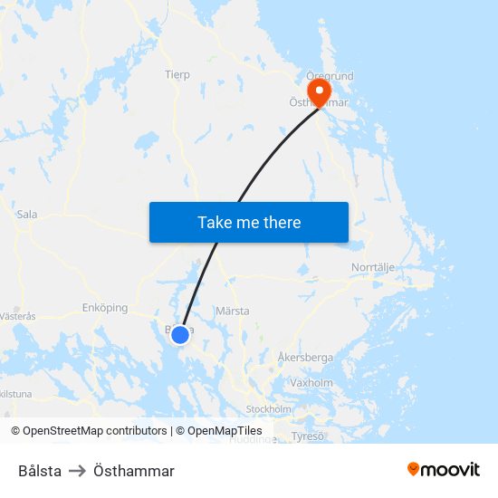 Bålsta to Östhammar map