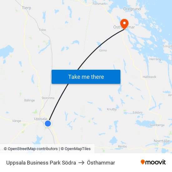 Uppsala Business Park Södra to Östhammar map