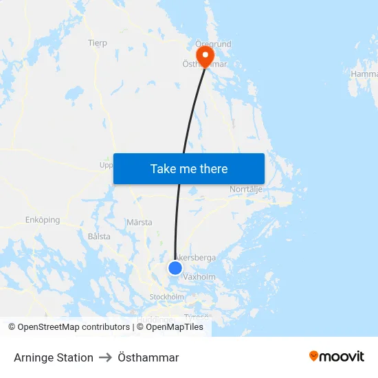 Arninge Station to Östhammar map