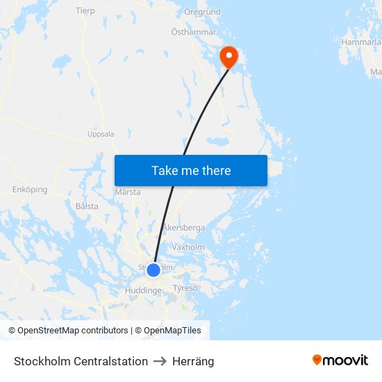 Stockholm Centralstation to Herräng map