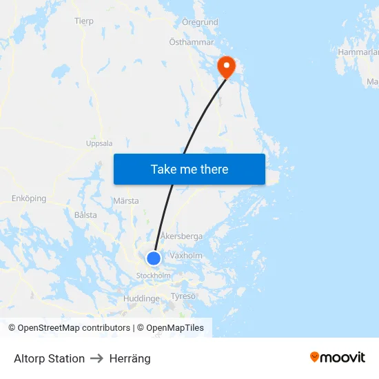 Altorp Station to Herräng map