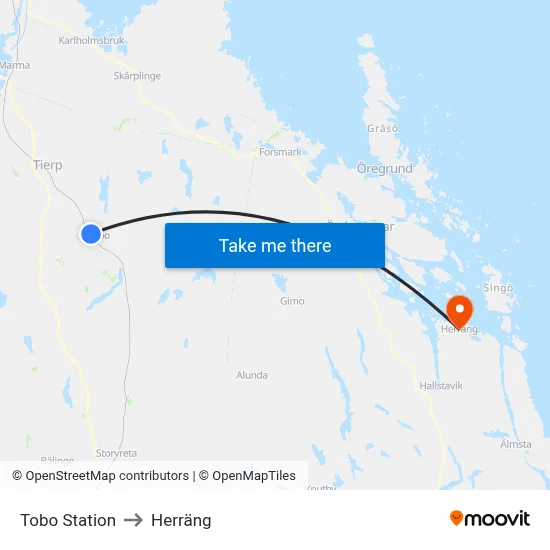 Tobo Station to Herräng map