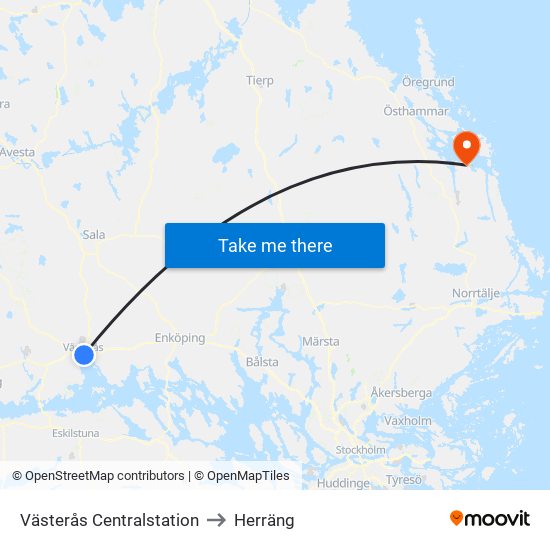 Västerås Centralstation to Herräng map