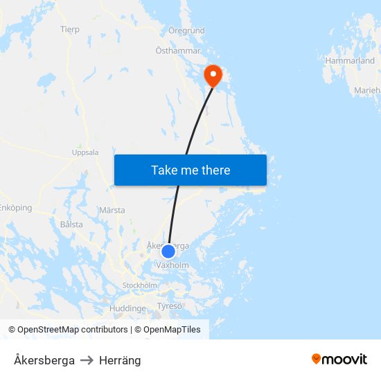 Åkersberga to Herräng map