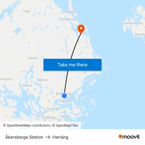 Åkersberga Station to Herräng map