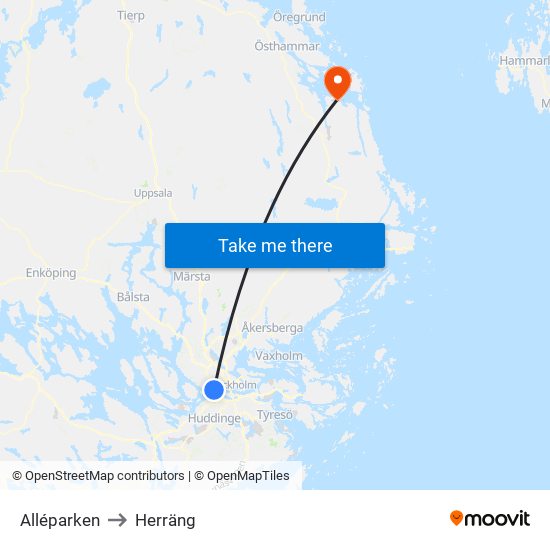Alléparken to Herräng map