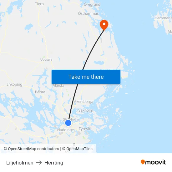 Liljeholmen to Herräng map