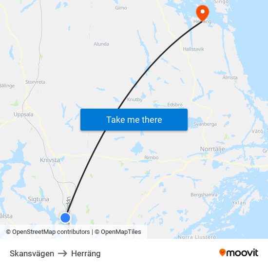 Skansvägen to Herräng map