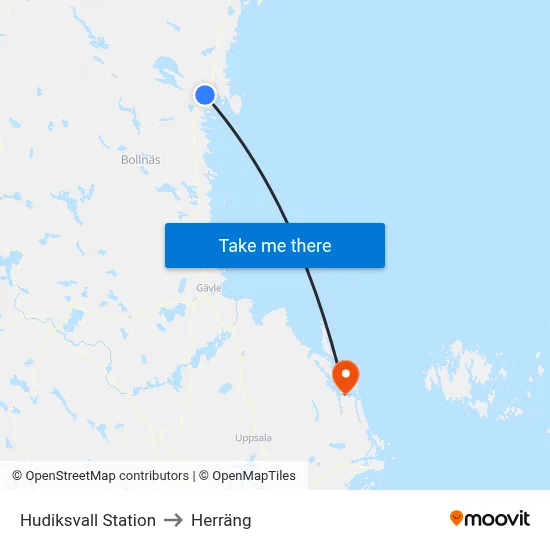 Hudiksvall Station to Herräng map