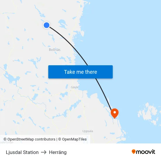 Ljusdal Station to Herräng map