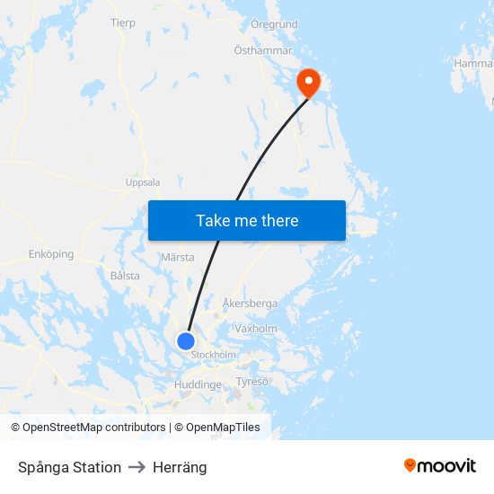 Spånga Station to Herräng map