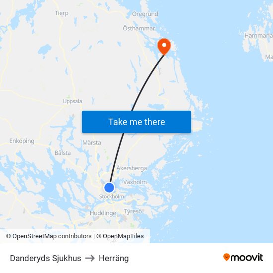 Danderyds Sjukhus to Herräng map