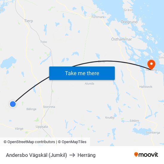 Andersbo Vägskäl (Jumkil) to Herräng map