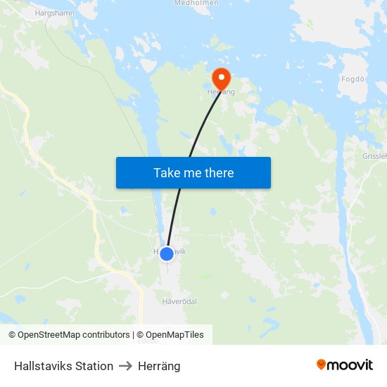 Hallstaviks Station to Herräng map