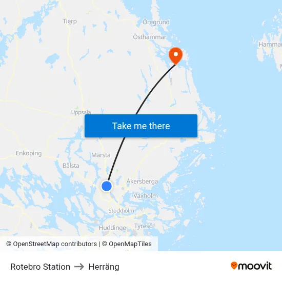 Rotebro Station to Herräng map