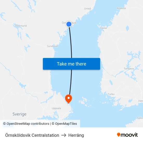 Örnsköldsvik Centralstation to Herräng map