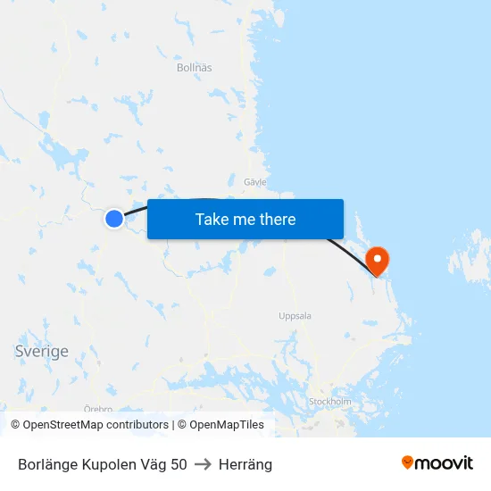 Borlänge Kupolen Väg 50 to Herräng map