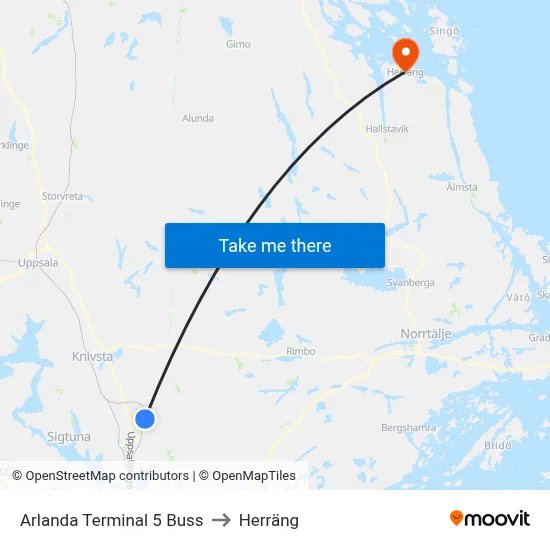 Arlanda Terminal 5 Buss to Herräng map