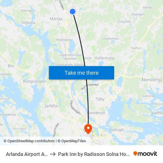 Arlanda Airport Arn to Park Inn by Radisson Solna Hotell map