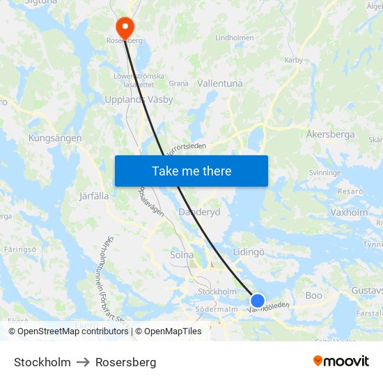 Stockholm to Rosersberg map