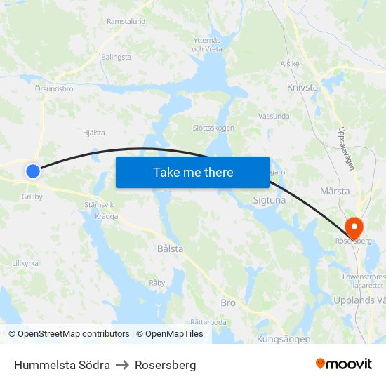 Hummelsta Södra to Rosersberg map