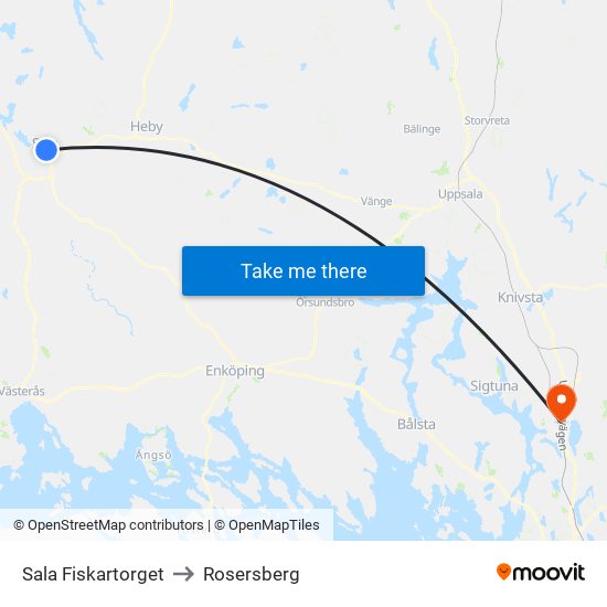 Sala Fiskartorget to Rosersberg map