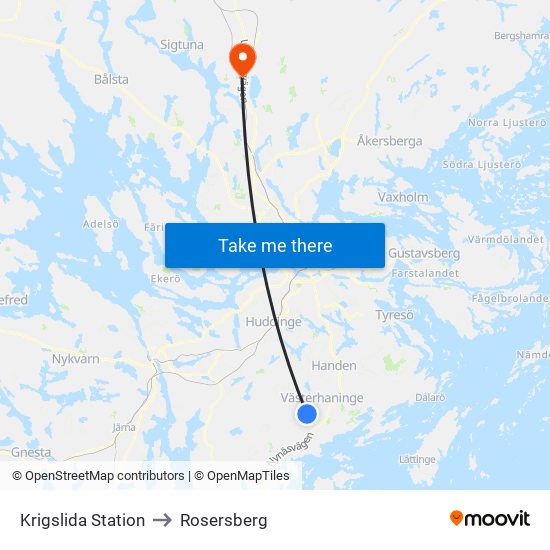 Krigslida Station to Rosersberg map