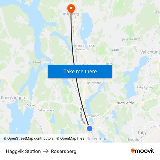 Häggvik Station to Rosersberg map