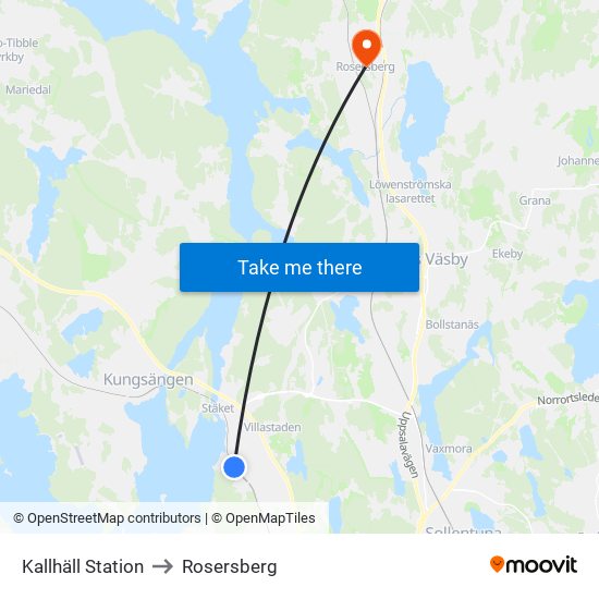 Kallhäll Station to Rosersberg map