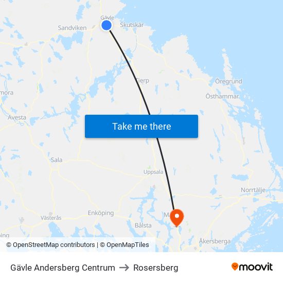 Gävle Andersberg Centrum to Rosersberg map