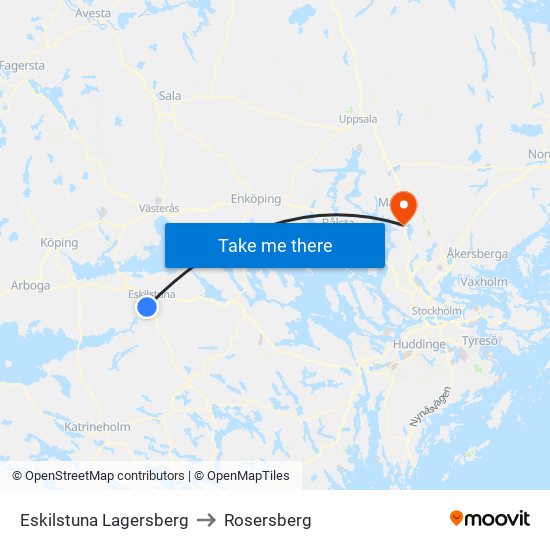 Eskilstuna Lagersberg to Rosersberg map