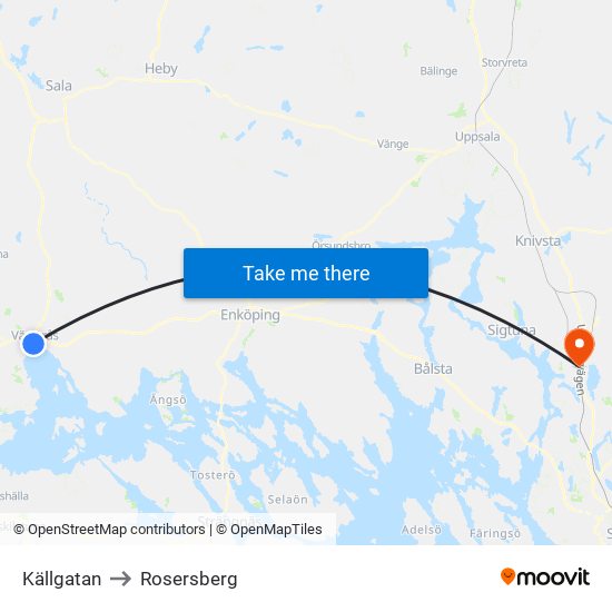 Källgatan to Rosersberg map