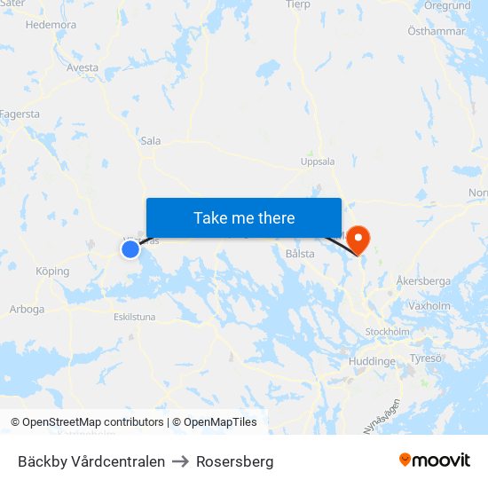 Bäckby Vårdcentralen to Rosersberg map