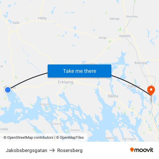 Jakobsbergsgatan to Rosersberg map