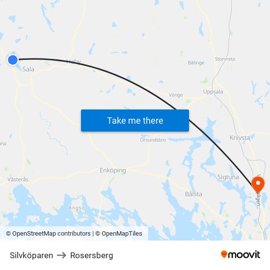 Silvköparen to Rosersberg map