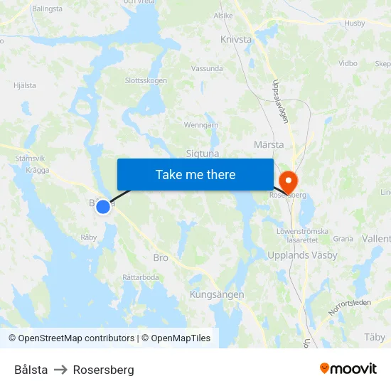 Bålsta to Rosersberg map