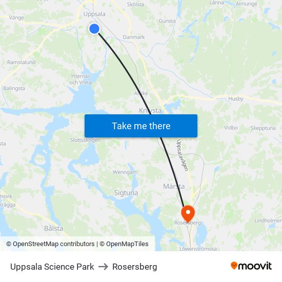 Uppsala Science Park to Rosersberg map