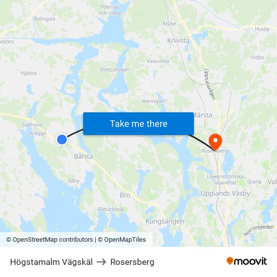 Högstamalm Vägskäl to Rosersberg map