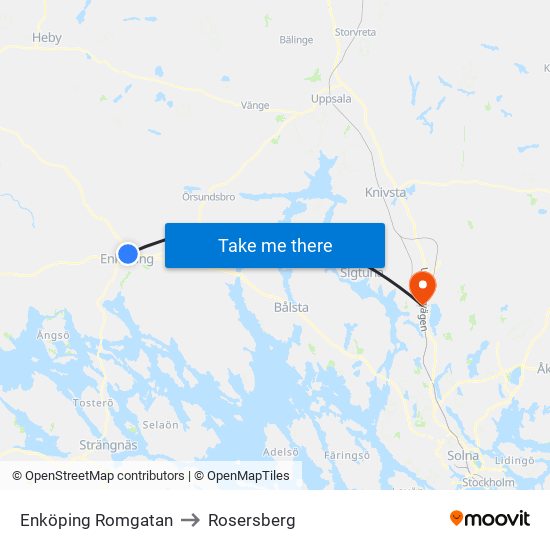 Enköping Romgatan to Rosersberg map