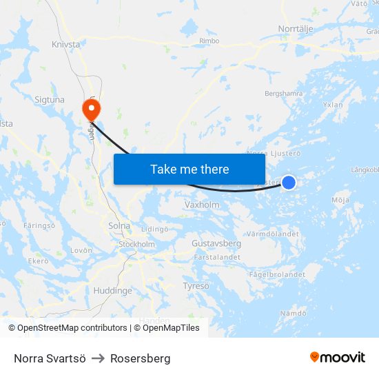Norra Svartsö to Rosersberg map
