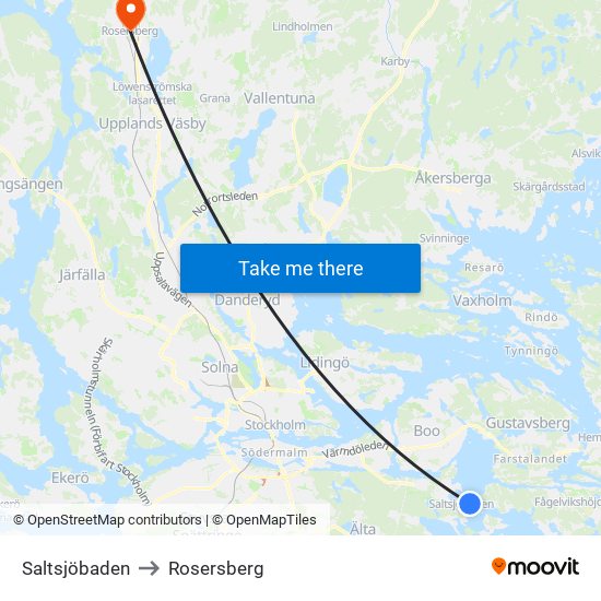 Saltsjöbaden to Rosersberg map